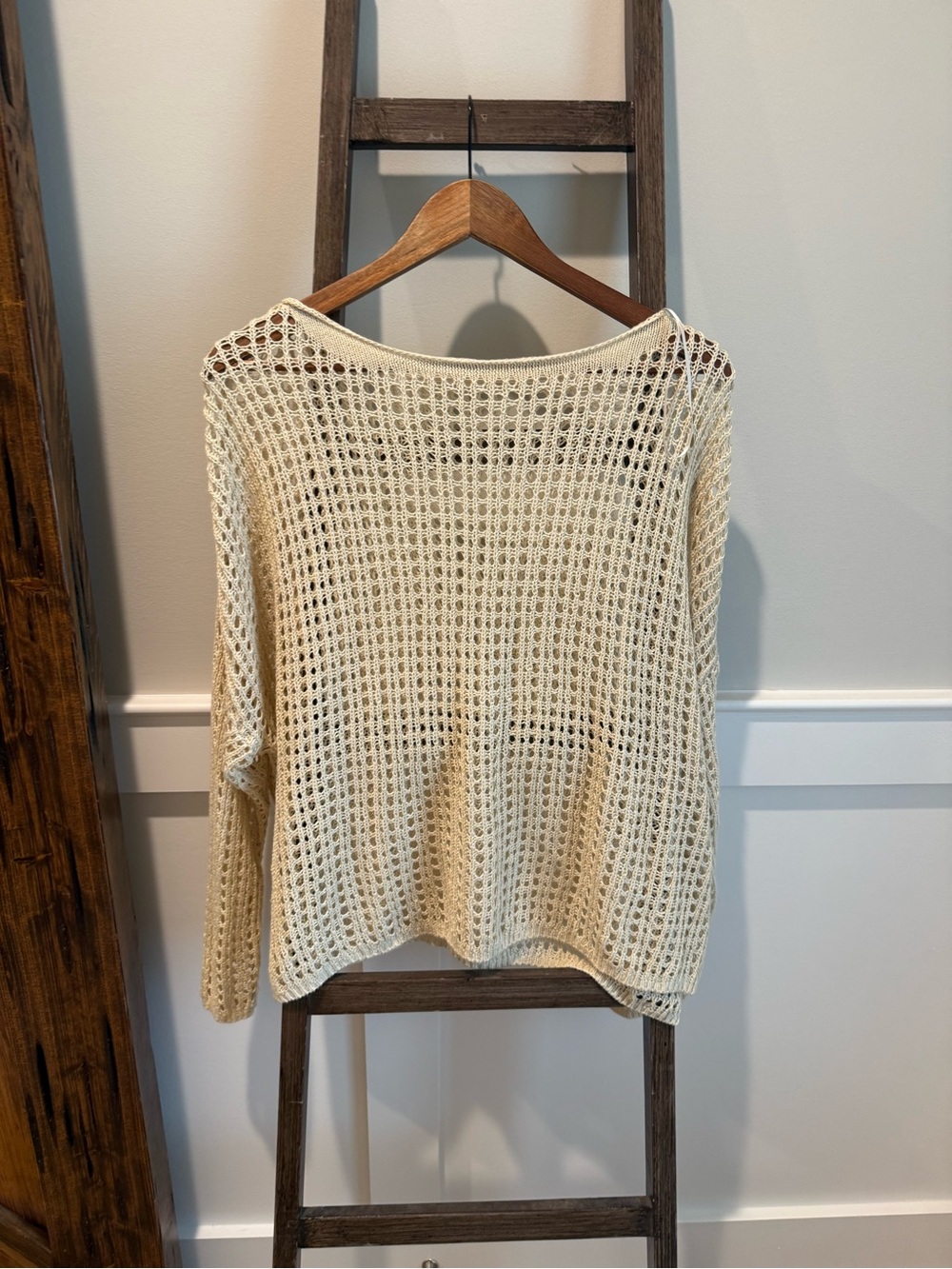 easel Cream Open-Weave Crewneck Sweater